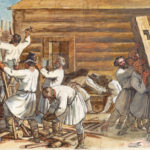 Русские крестьяне строят избу. Ганс Оэри. 1810-е гг.