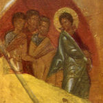 Преображение Господне. Фрагмент иконы, на котором изображены апостолы, вслед за Спасителем спускающиеся с Фавора