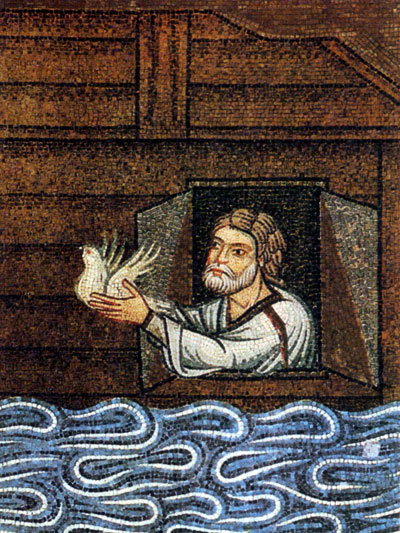 Ной выпускает голубя из ковчега. Фрагмент мозаики XII - нач. XIII вв. Венеция, Собор Святого Марка