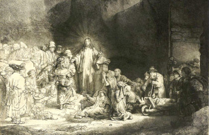 Христос, исцеляющий больных. Рембрандт. Гравюра
