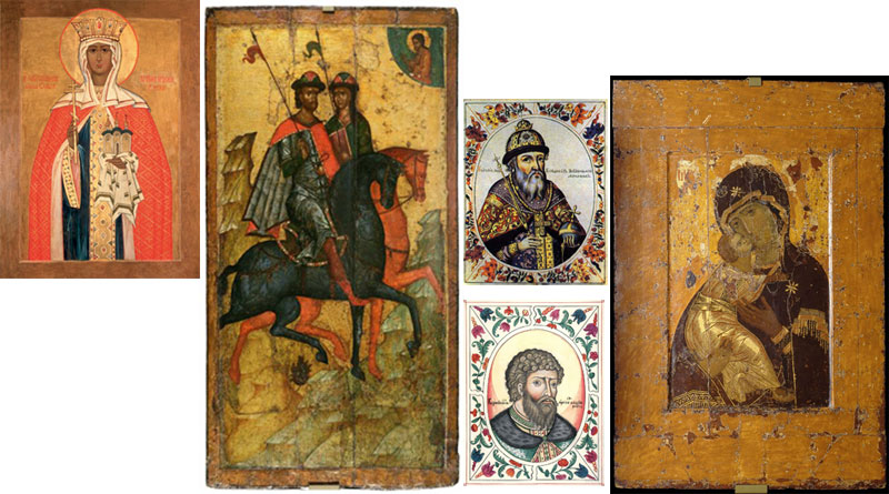 Святая равноап. княгиня Ольга, свв. страстотерпцы Борис и Глеб, князья Владимир Мономах и Ярослав Мудрый, икона Божией Матери «Владимирская»